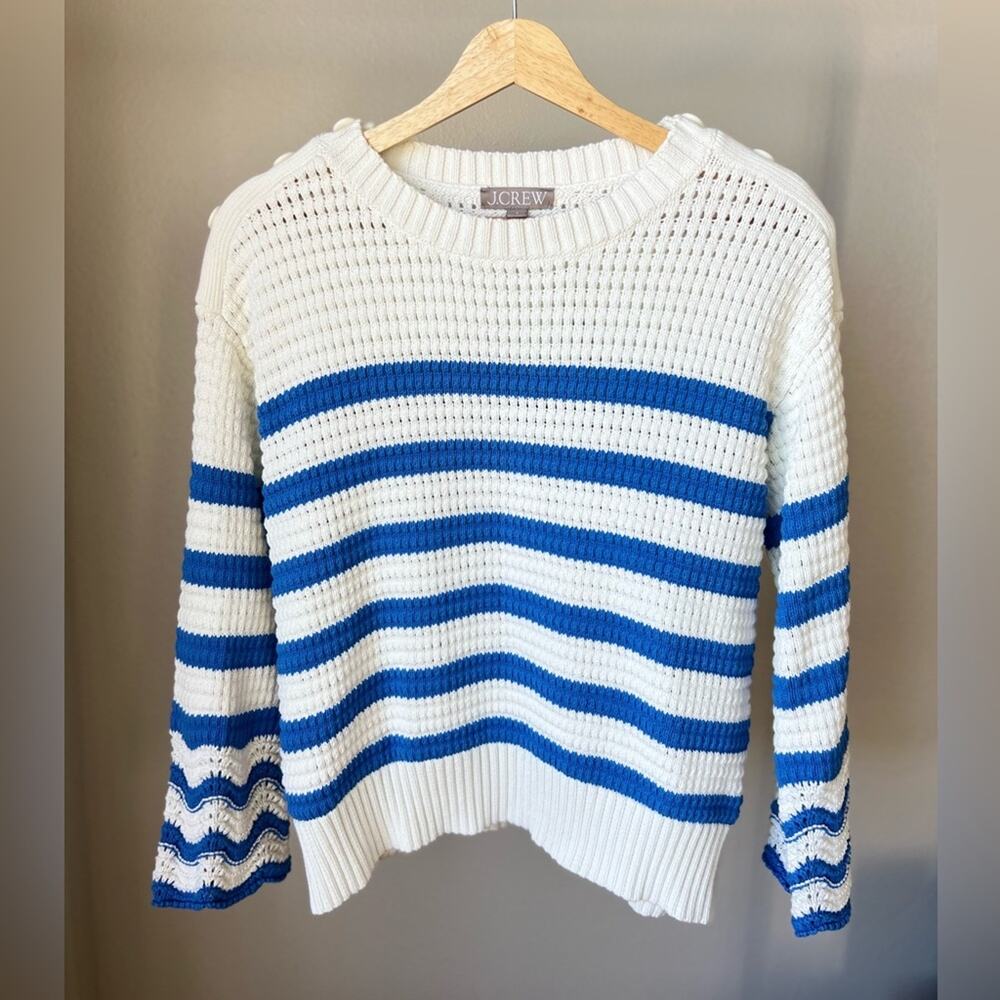 J. Crew Women's Sweater in White and Blue Stripes, Sz. S